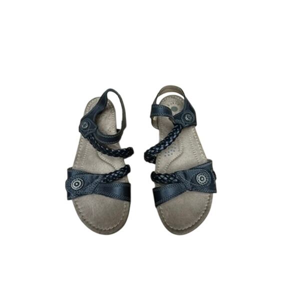 "Earth Origins" Strappy Sandals Women SZ 7.5 Black Leather Straps Hook & Loop - Picture 2 of 7